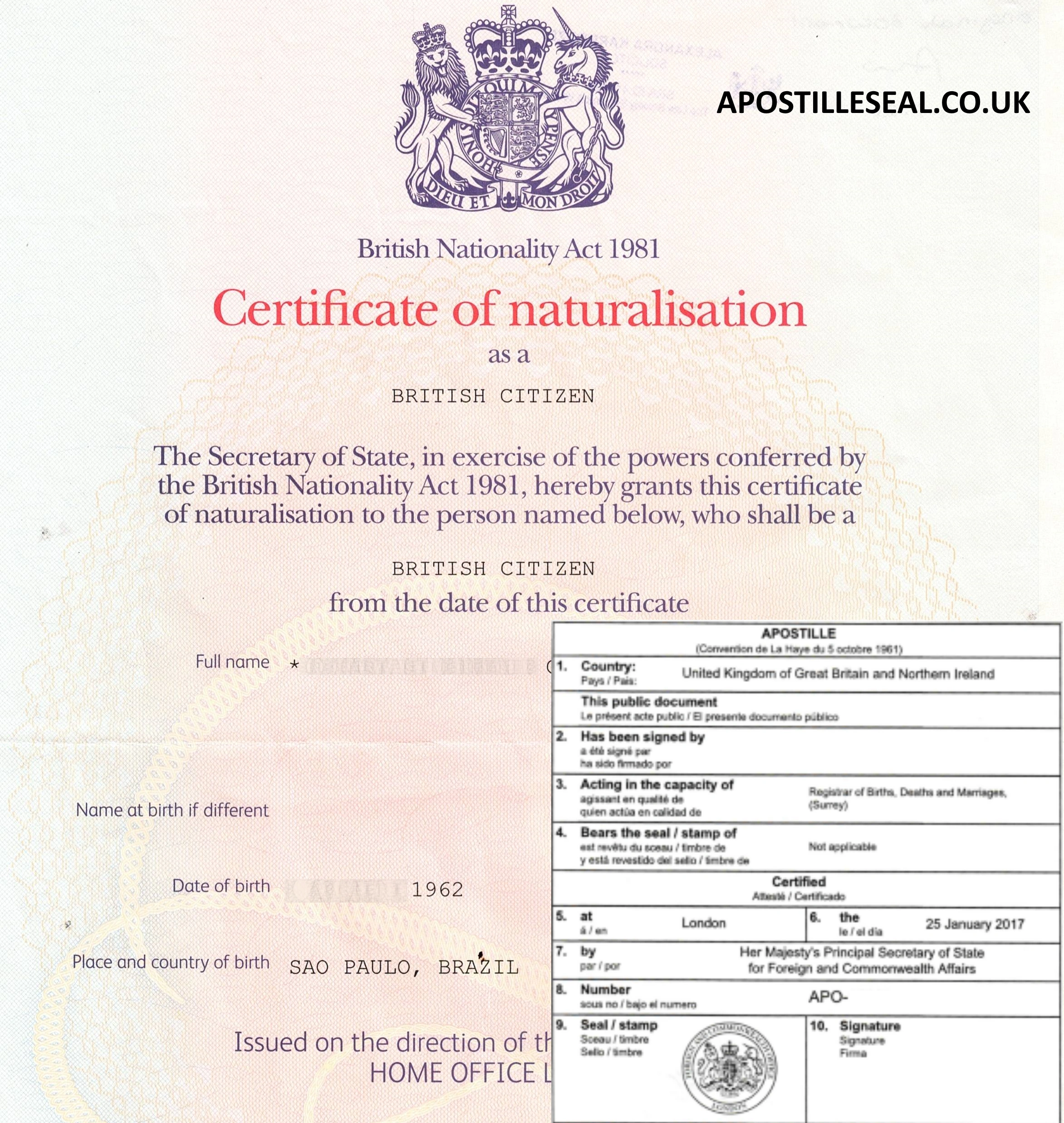 Naturalization certificate uk